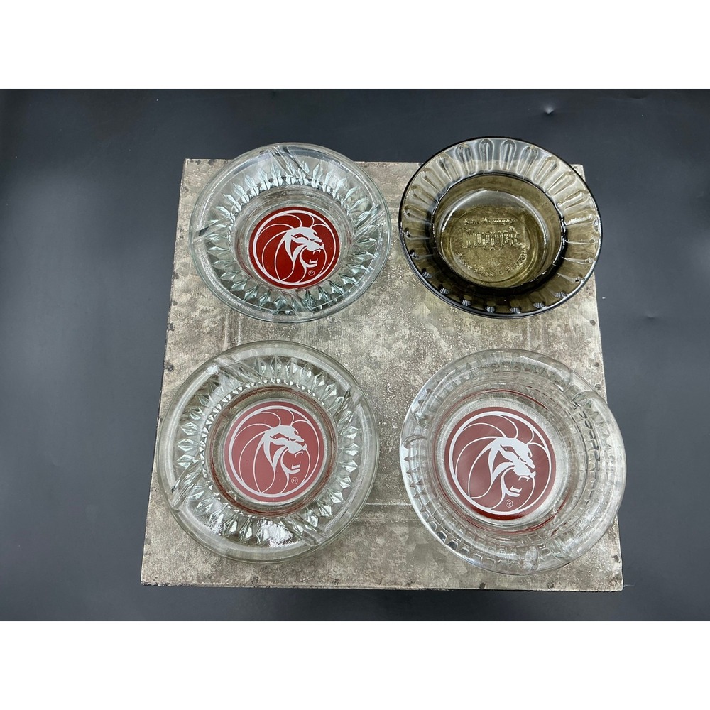 Lot Of 4 Vintage MGM Grand Red Lion Ashtrays John Ascuaga Nugget Casino Glass